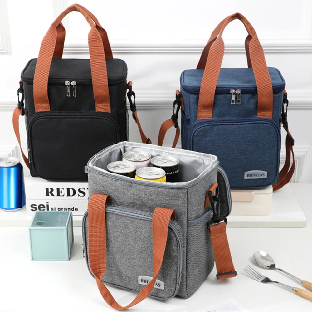 Lunch Box Insulated Lunch Bag Expandable Double Deck Cooler Bag Lightweight Leakproof Tote Bag With Side Tissue Pocket