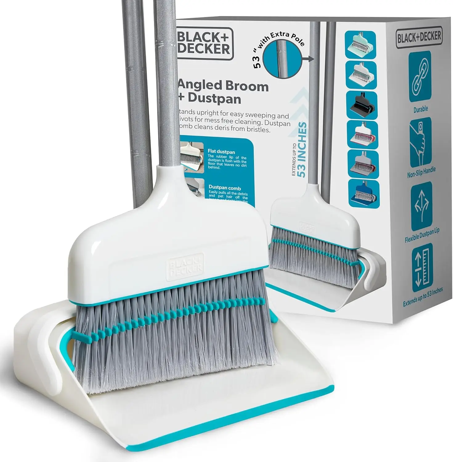 

Compact Stand Up Broom and Dustpan Set Lightweight Space Saving for Kitchen Living Room Bathroom Lobby