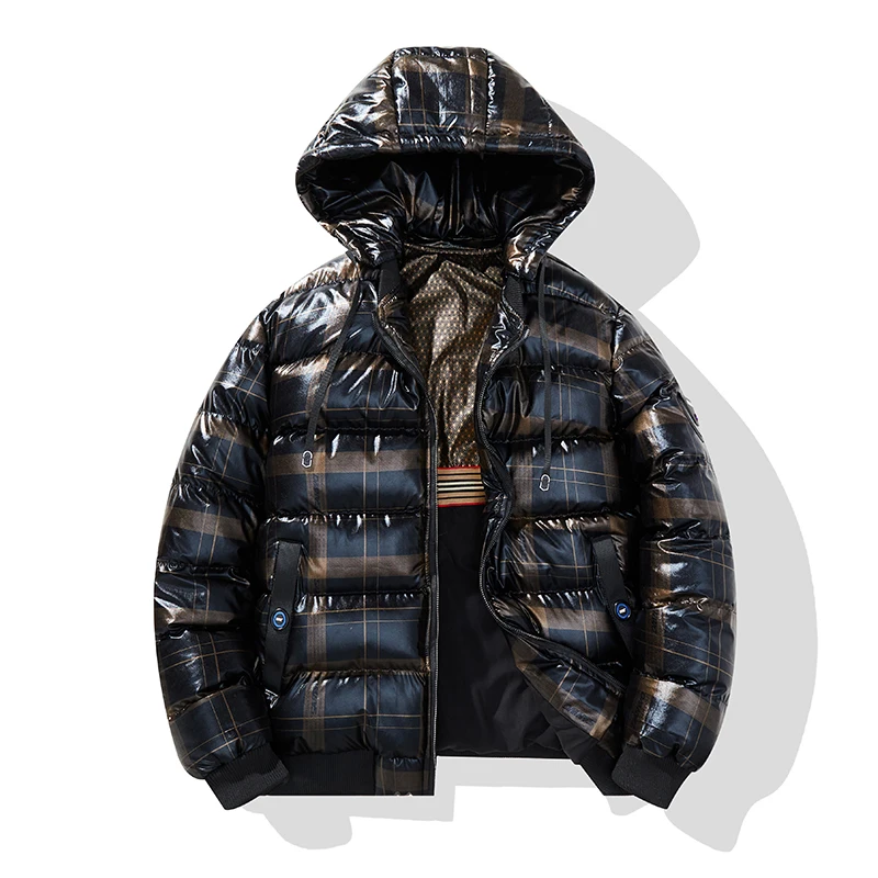 Winter Men's Puffer Jacket Casual Warm Thick Coat Fashionable Hooded Parkas Men's Clothing Windproof Black Shiny Jacket view 4