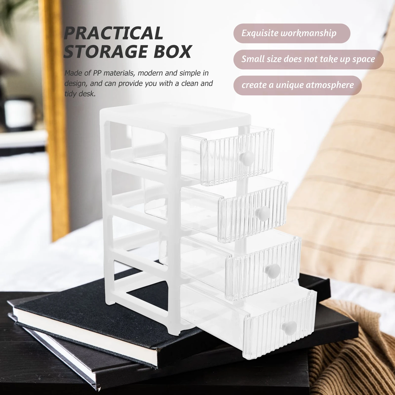 

Desktop Multi-Layer Drawer Organizer White 4 Layers Storage Box Sundries Makeup Stationery Holder