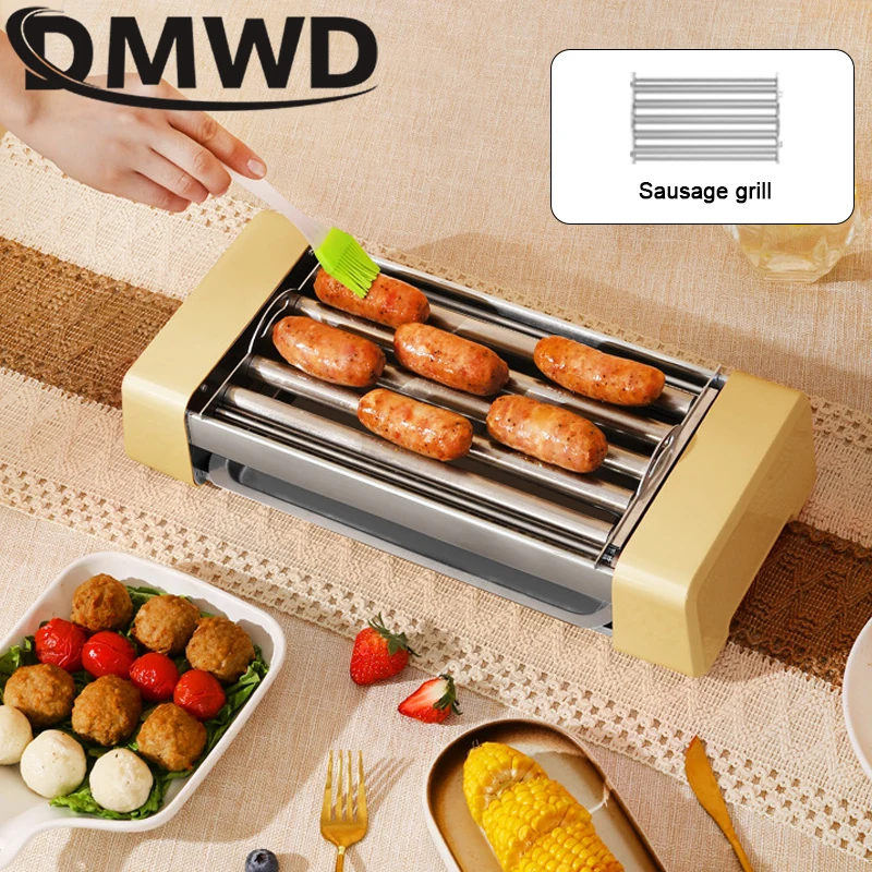 DMWD obrotowa maszyna do kiełbasek wielofunkcyjny elektryczny grill 3 w 1 maszyna grzewcza hot dog 5 prętów maszyna do robienia kiełbas