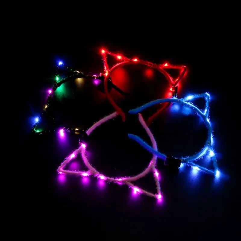 1Pc Women Girls LED Flashing Pointed for Cat Ears Hair Hoop Glowing String