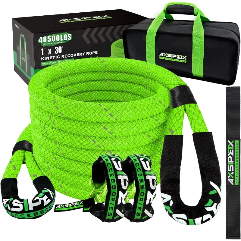 

1"×30ft Kinetic Recovery Rope (48,500lbs) Heavy Duty Offroad Recovery Rope with 2 Soft Shackles 7/16" x 22" Offroad Recovery