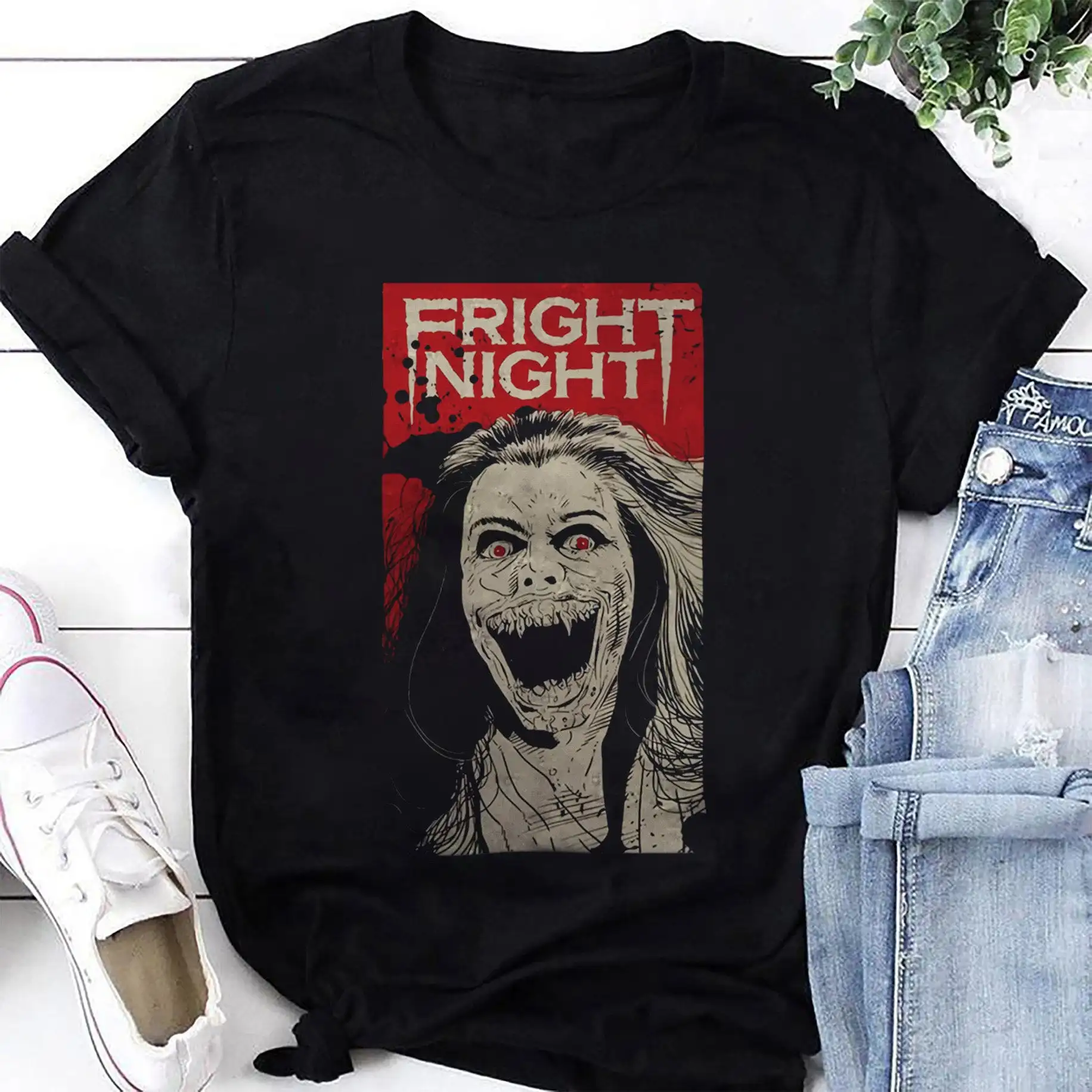 Fright Night 1985 Horror Movie Vintage Halloween T Shirt Vampire Scary