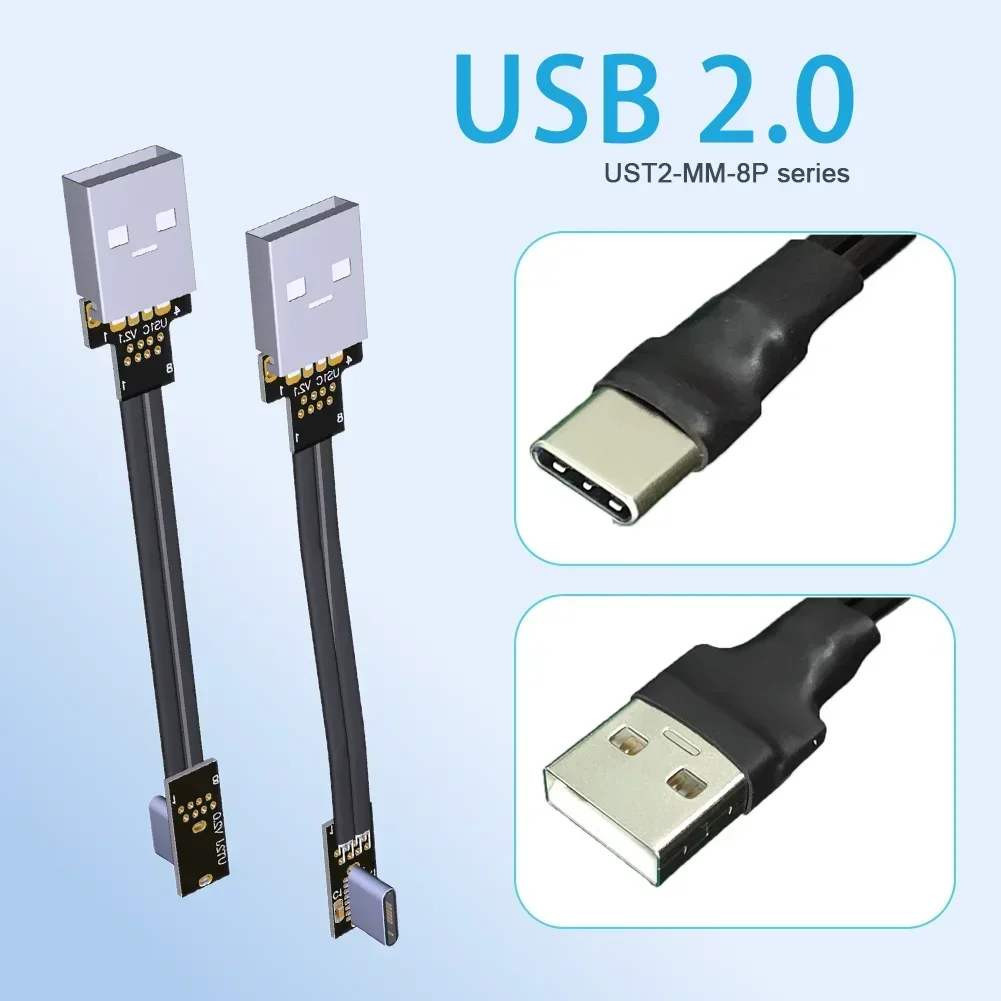 5A USB A USB 2.0 To Type C Extension Ribbon Cable Slim 90 Flat Soft Flexible Charging Data FPV Brushless Handheld Gimbal Monitor