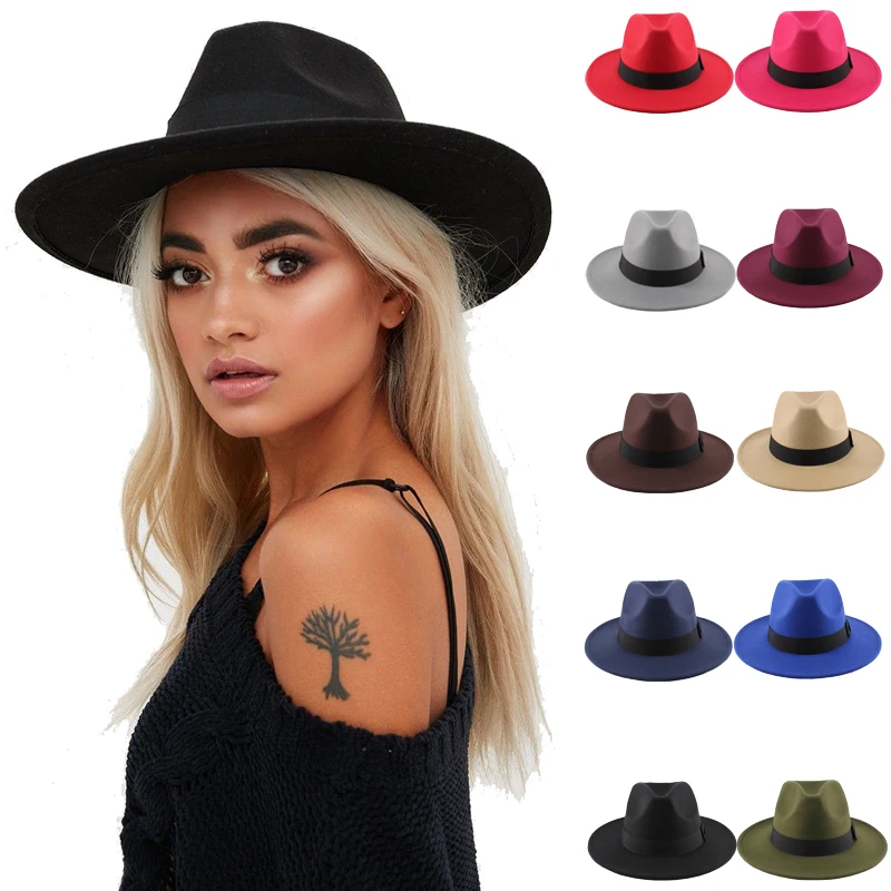 2 dimensioni Genitore-bambino Uomo Donna Cappelli Panama di lana Cappellini Fedora a tesa larga Trilby Sunhat Classico retrò Party Travel Street Style