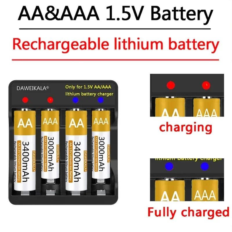

1.5V AA AAA Battery Rechargeable Lithium-ion Battery multi-cycle for remote control mouse small fan Electric toy charger