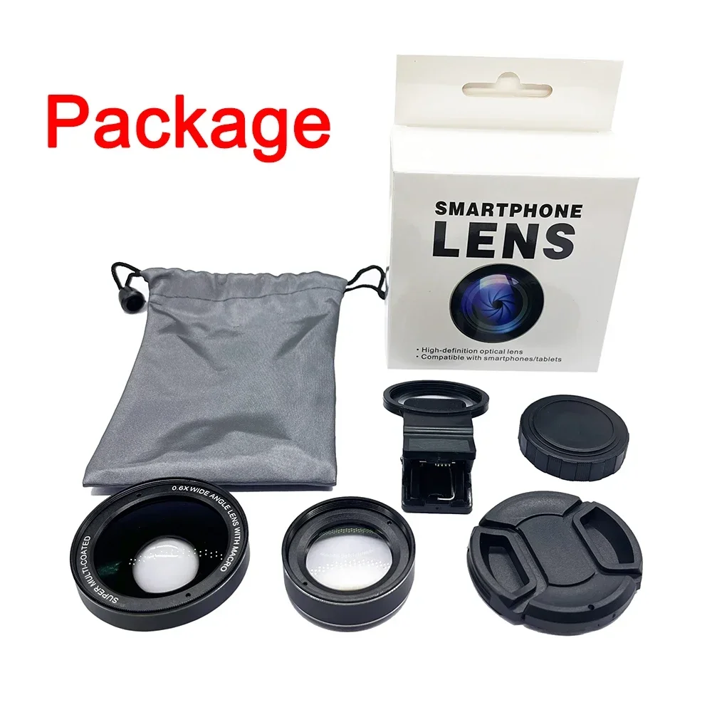 2 IN 1 Lens Universal Clip 37mm Mobile Phone Lens 0.6x Super Wide-Angle + 15X mobile macro lens HD Lens For iPhone Android