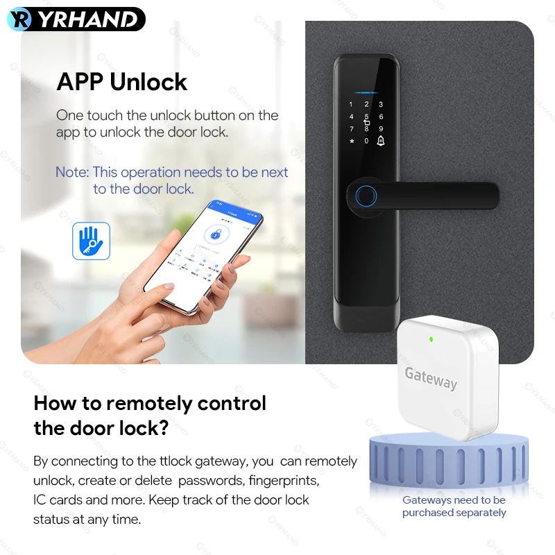 YRHAND fechadura eletronico digital Ttlock APP Fingerprint unlocking Bluetooth Waterproof  Smart Door Lock with Alexa