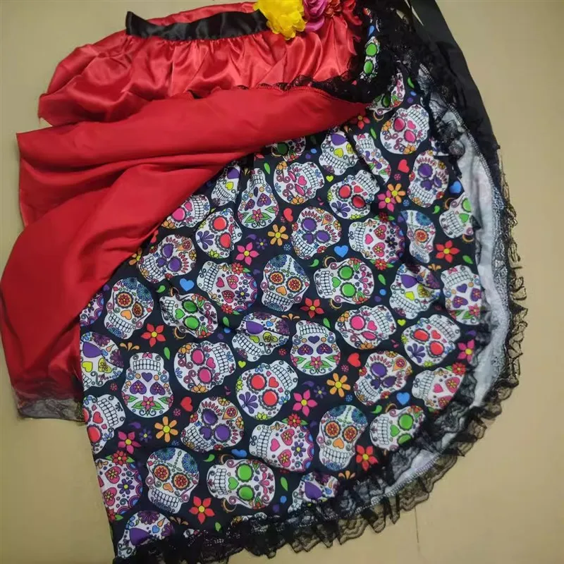 

loween Ghost Bride Skeleton Waist Skirt 4 Layer Women's Costume Ethnic Stage Wear Faionable Spooky Wedding Gown