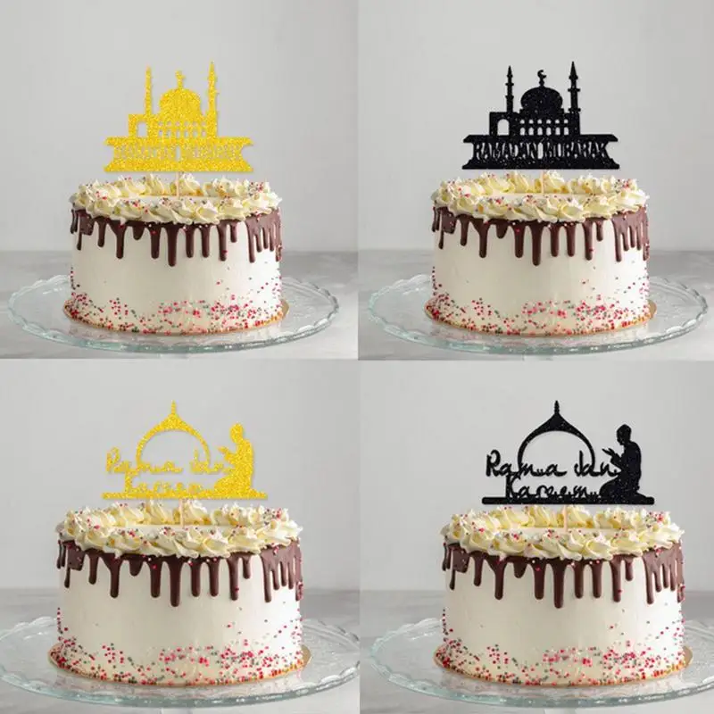 Ramadan Cake Toppers Black Castle Cake Topper Eid Mubarak Cake Ornaments Muslim Islamic Party Supplies Ramadan Decoration 2023