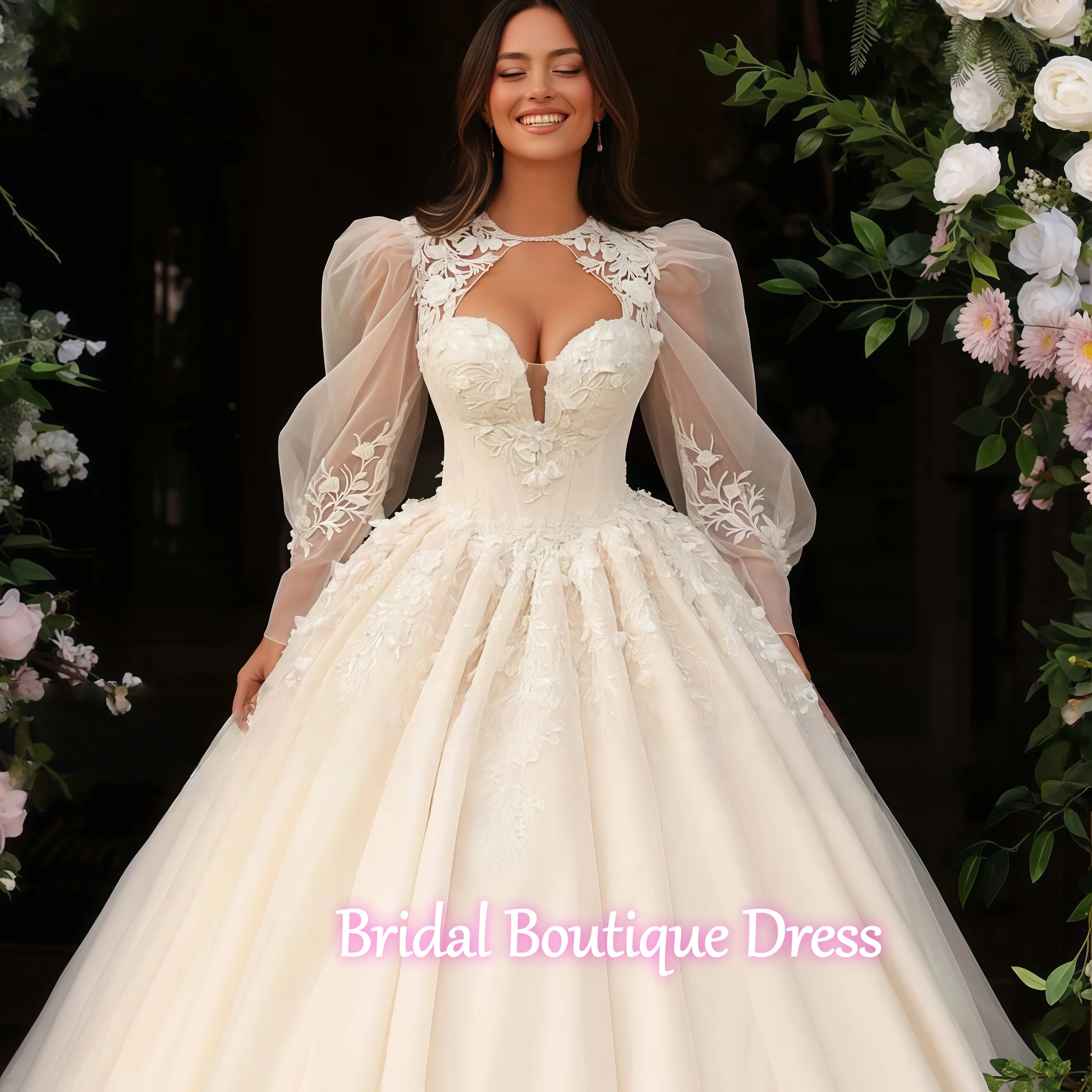 Vestidos de novia de encaje exquisitos personalizados, mangas casquillo, abrigo, apliques, vestidos de novia de novia con forma de corazón, longitud hasta el suelo de princesa sin espalda