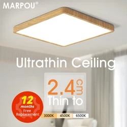 MARPOU Ultra Thin LED Ceiling Light 2.4cm CCT Wood Grain 24W 36W Warm Cold Neutral White Ceiling Lamps Square Lights Living Room