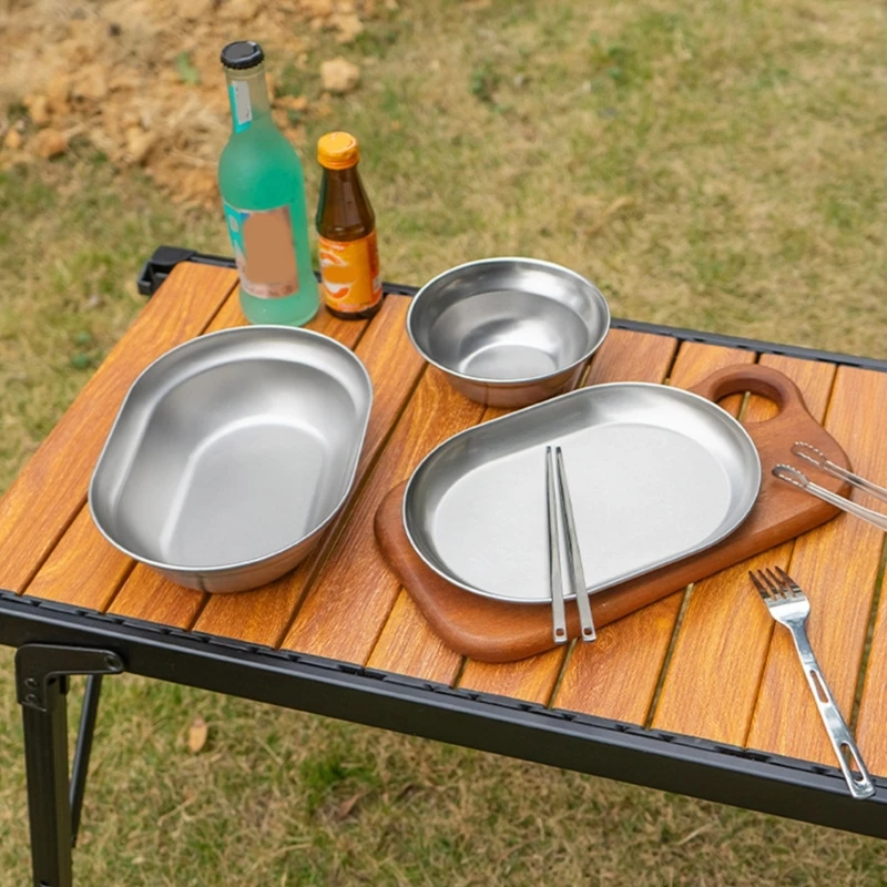 Set of 6/8/10 Outdoor Camping Dish Set Dinner Plate Reliable Stainlesss Steel Plates Practical Picnics Dishes