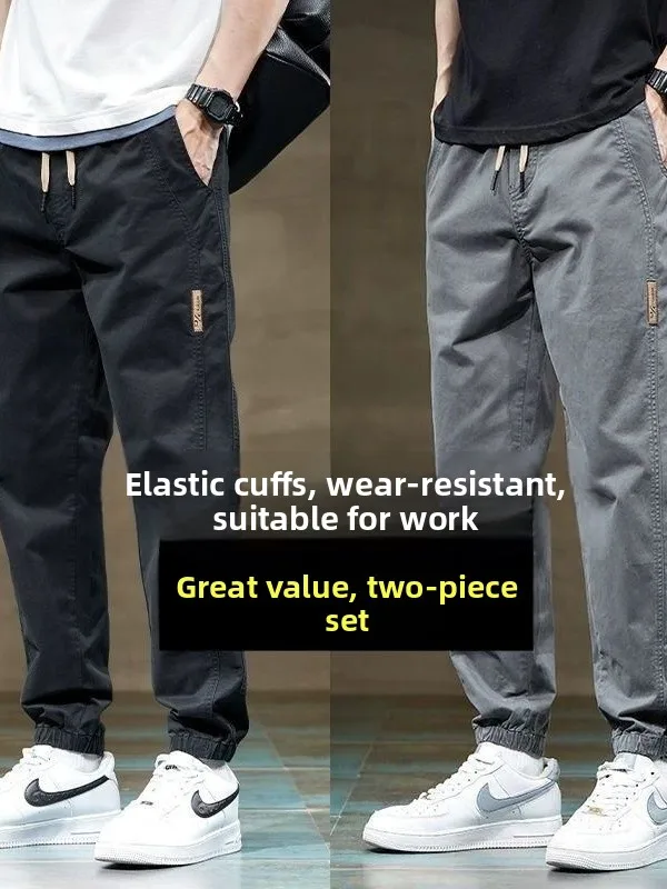 

American Sle Casual Loose Men's Pants Autumn Spring Summer Workwear Harajuku Sports Trousers Elastic Waisand Polyester Fiber
