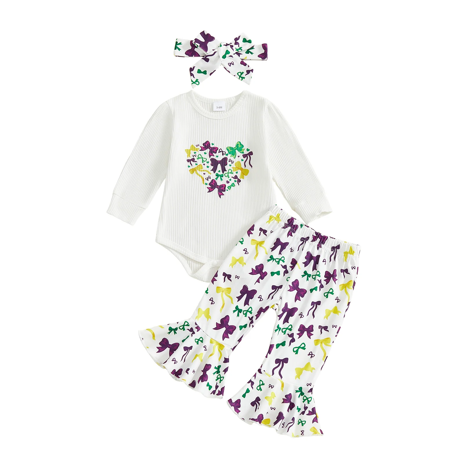 طقم بلوزات وسروال بأكمام مكشكشة وطبعة زهور لعيد الفصح للفتيات الصغيرات مع عصابة رأس متطابقة مكونة من 3 قطع لفصل الربيع #2