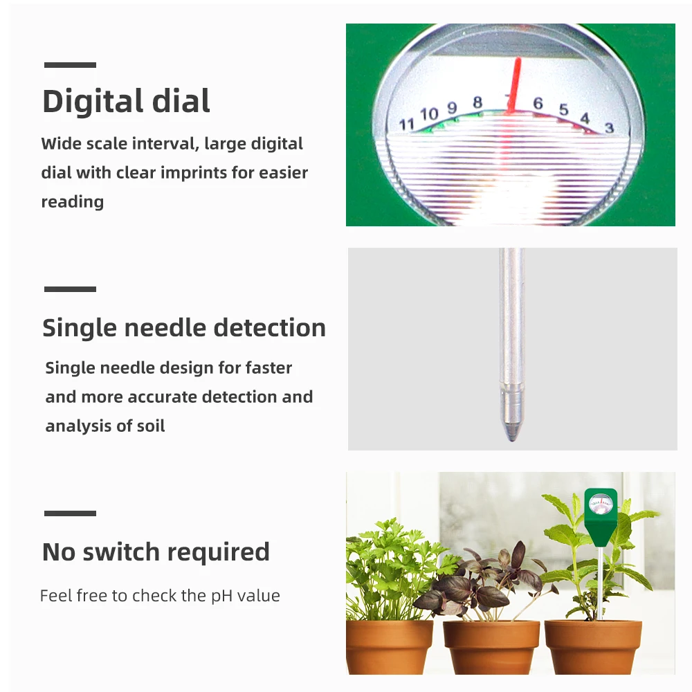 Soil PH Meter Plant Acidity Detector Probe Test for Home Garden Flower Farm Water Moisture Tester Equipment No Need Battery