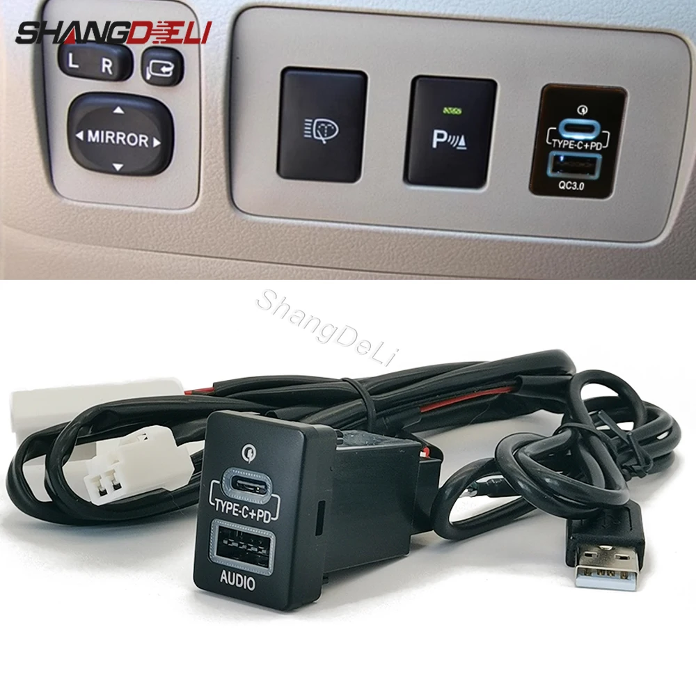 

1PC Car Charger Modified Quick Charge QC3.0 Car Charger USB TYPE-C Charger Compatible for Toyota Corolla