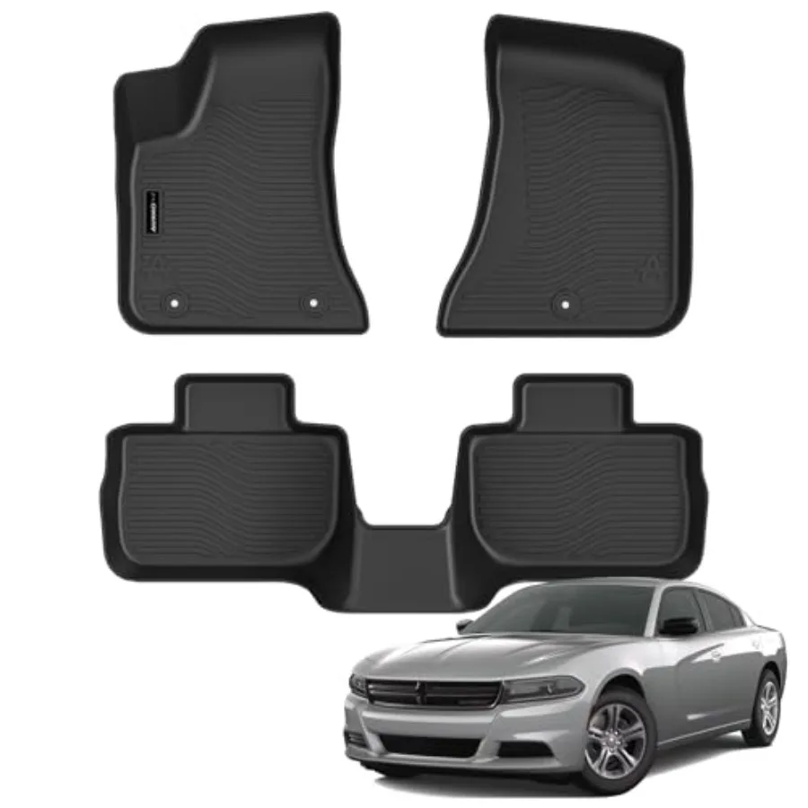 

Всепогодные коврики для Dodge Charger RWD 2011-2023 и Chrysler 300 RWD, TPE-резиновые, без запаха, противоскользящие, черные