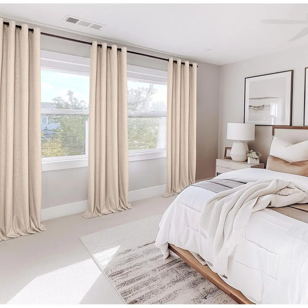 Zasłony z gromkami o wymiarach 96 cali długości i 100 cali szerokości, w kolorze owsianym, do drzwi przesuwnych i tarasowych, odpowiednie do salonów.