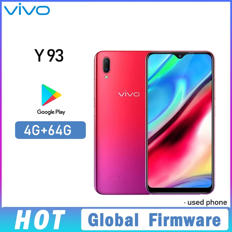 Smartfon VIVO Y93 4G 4GB 64GB Globalny firmware Octa core Android 8.1 6.2'' Aparat 13MP+2.0MP Face ID telefon komórkowy 9y Używany telefon