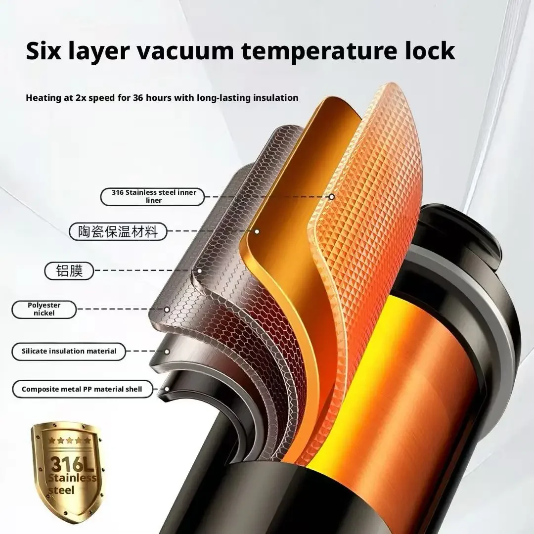 Car Heating Insulation Water Kettle 12V/24V Universal 316 Stainless Steel 500ml Large Capacity Intelligent Anti-dry Burning