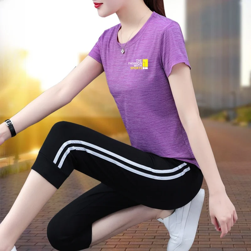 

Новый летний спортивный костюм-двойка из семи предметов для женщин, тонкий, повседневный, больших размеров, коллекция 2025 года