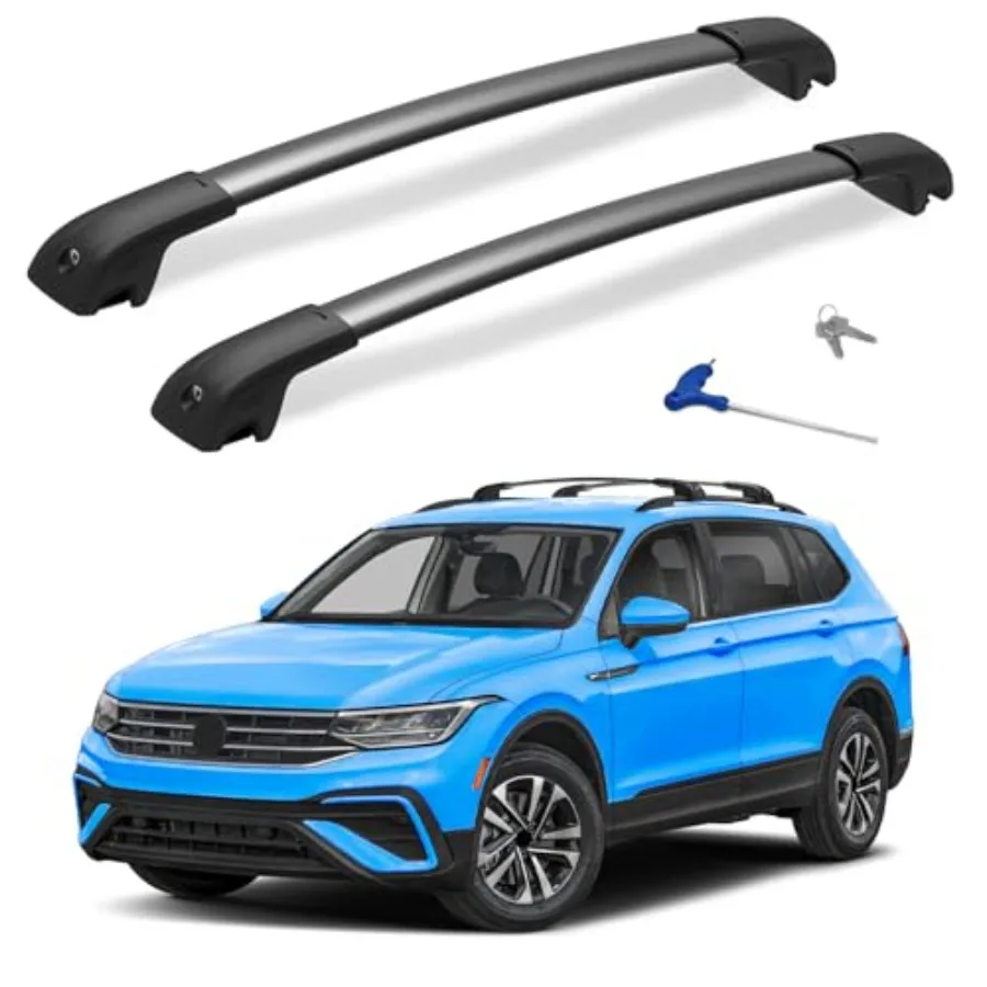 

Багажник на крышу с замком, грузоподъемность 300 фунтов, для Volkswagen VW Tiguan 2018-2026, Taos 2022-2026, алюминиевые поперечины для рейлингов, для перевозки грузов