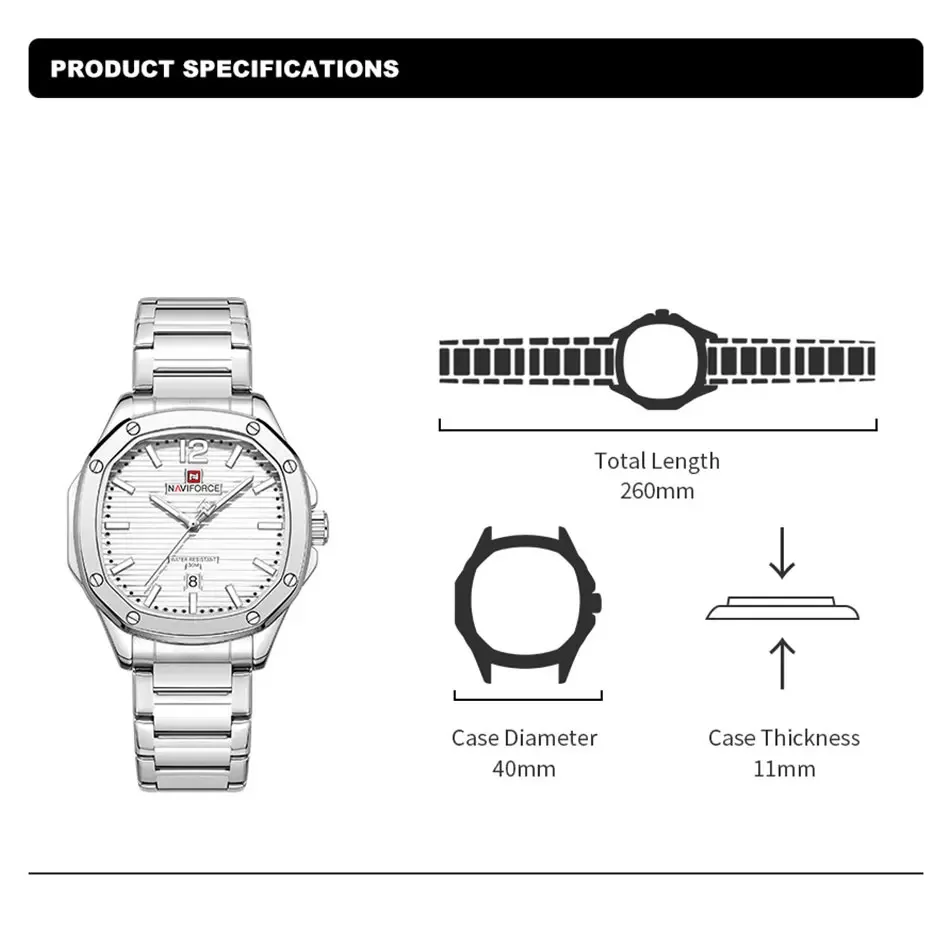 NAVIFORCE 9243S Fashion Leisure Quartz Steel Strap Mens Watch Waterproof Calendar Watches for Men Relogio Masculino Reloj Hombre