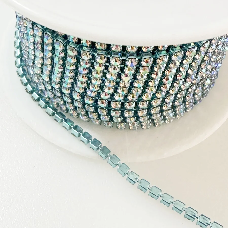 9m nouveau 2mm cristal AB strass tasse chaîne fond coloré verre coudre sur cristal tasse chaîne vêtements strass garniture bricolage robe