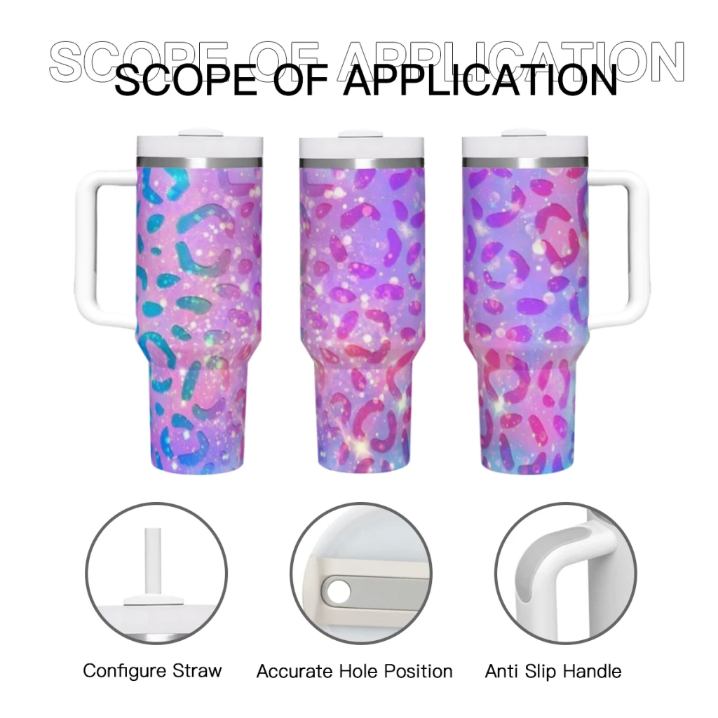 Car Travel Mugs Colorful Leopard Sparkly Stainless Steel 304 Tumbler Water Bottle 40oz/1200ml