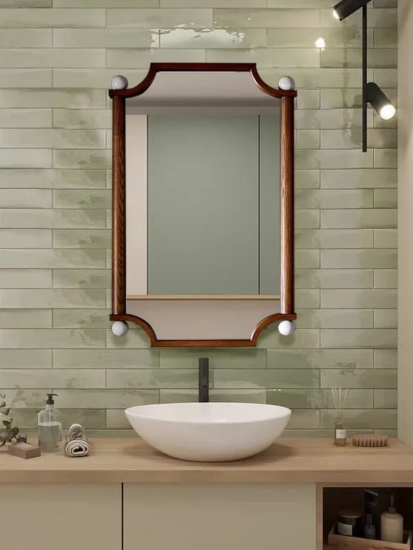 French Light luxury Retro Home Furnishing Decorative Mirror High Definition With lamp Defogging Bathroom Wall-mounted Mirror