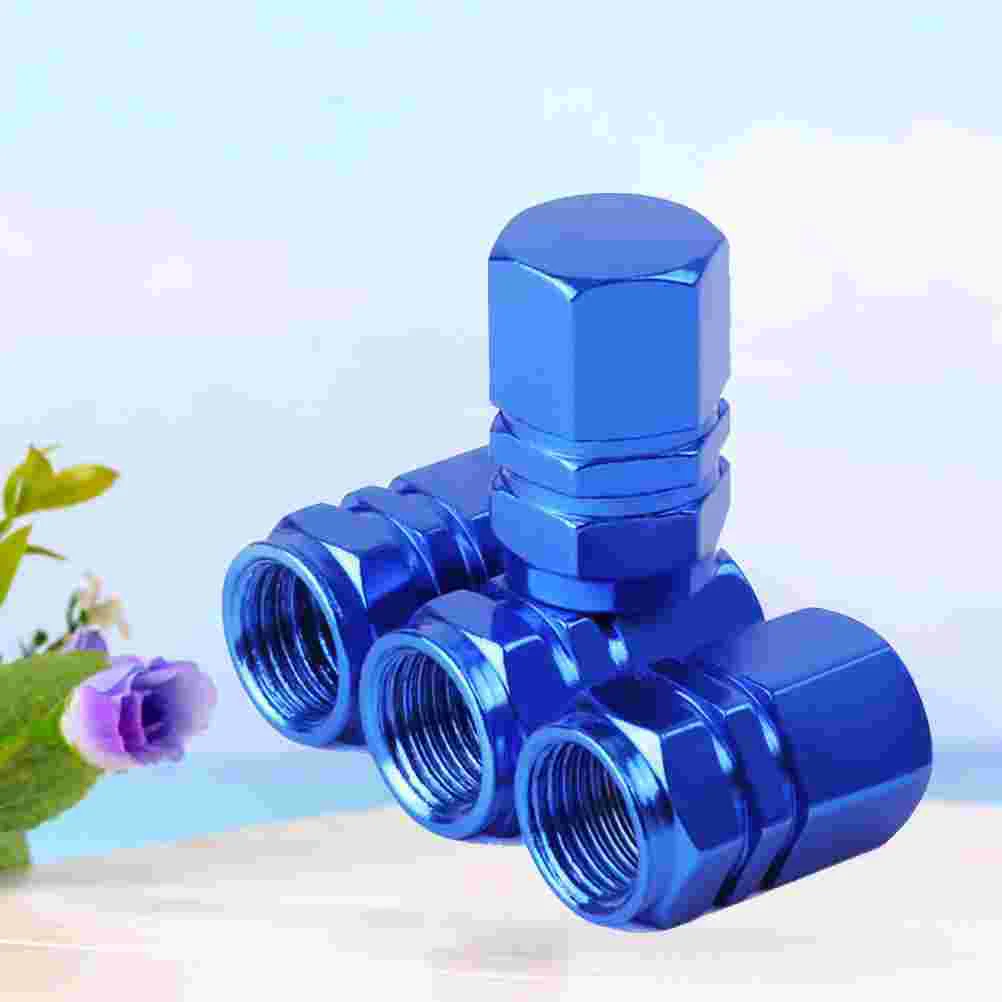 

4 Pcs Aluminum Alloy Car Tire Stem Caps Round Style Air Covers(Blue) cap Car cap Car cover