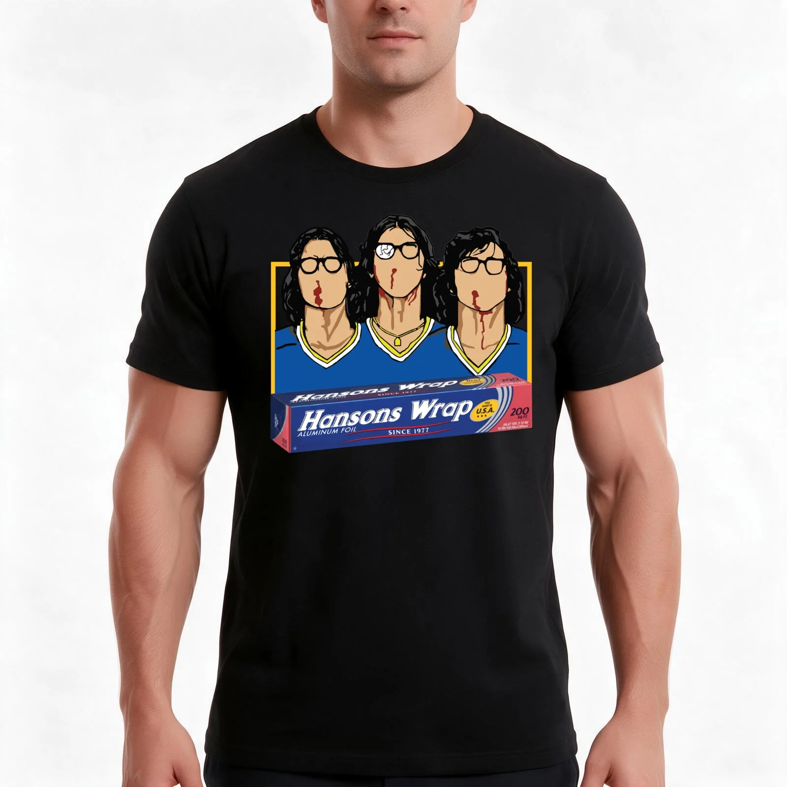 Hanson Brothers Hockey Slapshot Aluminum Foil T-Shirt, Summer Casual Cotton Tee, Oversized Streetwear Tops, Unisex Men Women