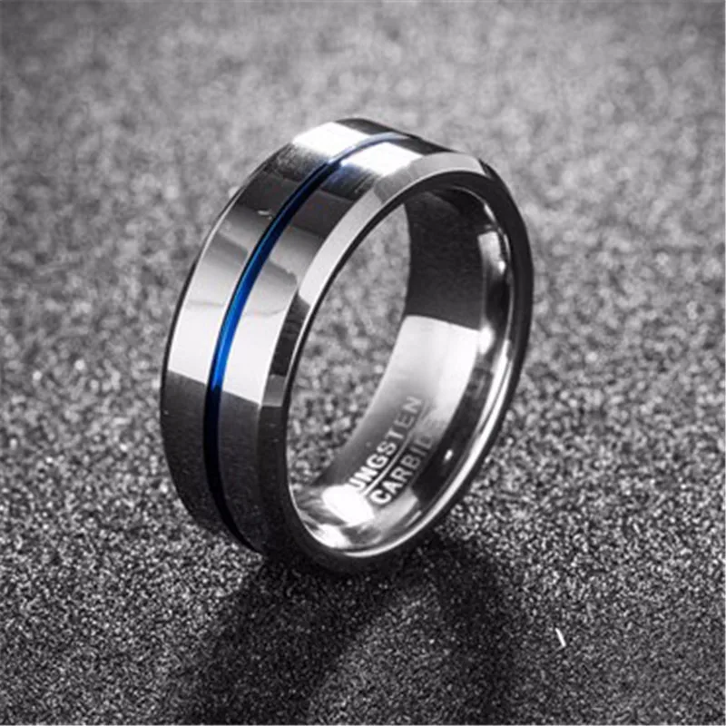 Modyle 2025 New Fashion Thin Blue Line Ring for Men 8MM Wide Stainless Steel Wedding Band Fashionable Jewelry Accessory