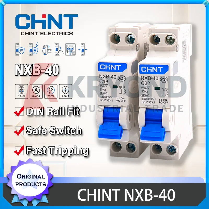 CHINT NXB-40 1P+N DPN Miniature Circuit Breaker C Curve 6A-40A 230V 4500A DIN Rail Home Panel Short Circuit Overload Protection