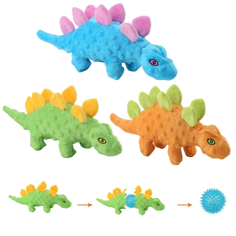 

2 in 1 Dinosaur Soft Shell Plush Dog Toys for Small Large Dogs Interactive Squeaky Dogs Toy Sounding Pape Chew Tooth Toy