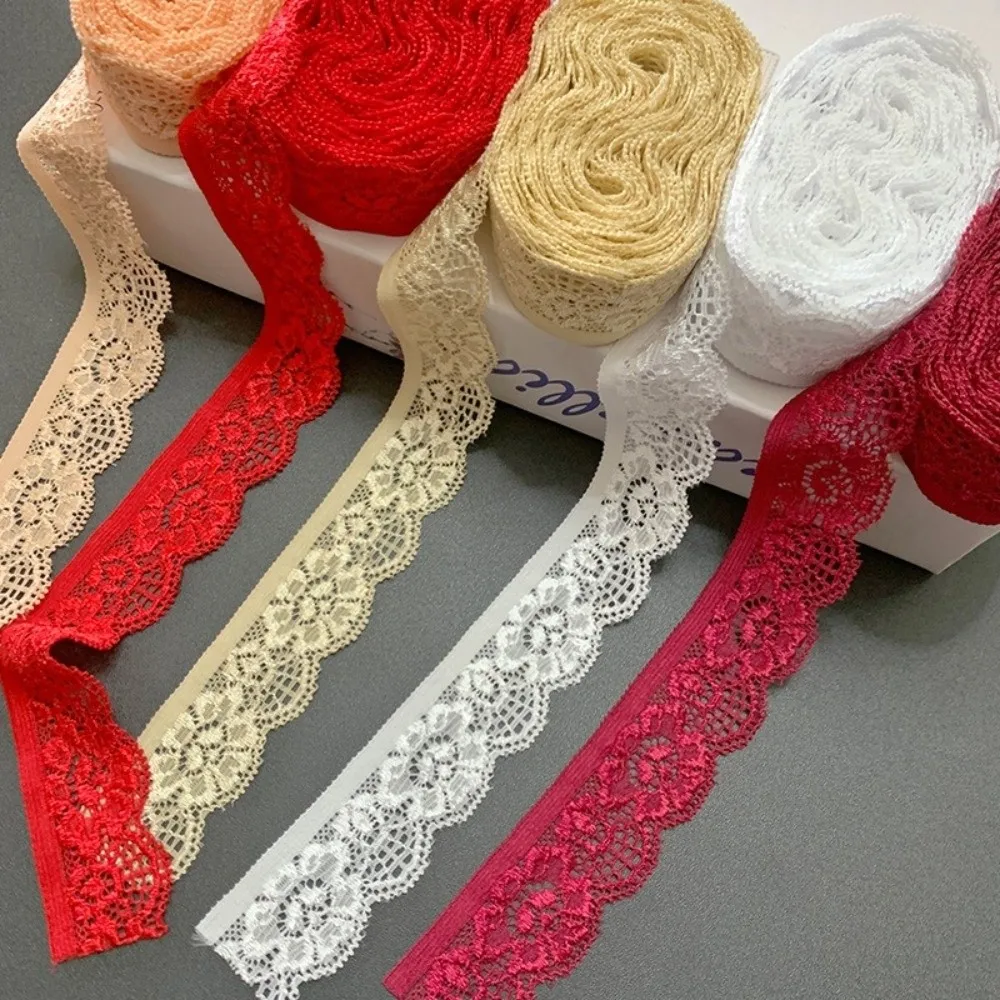 Colorful Elastic Lace Trim 2.5cm Width 10 Yards Length Nylon Lace Ribbon Nylon Material Stretchable Elastic Lace Ribbon