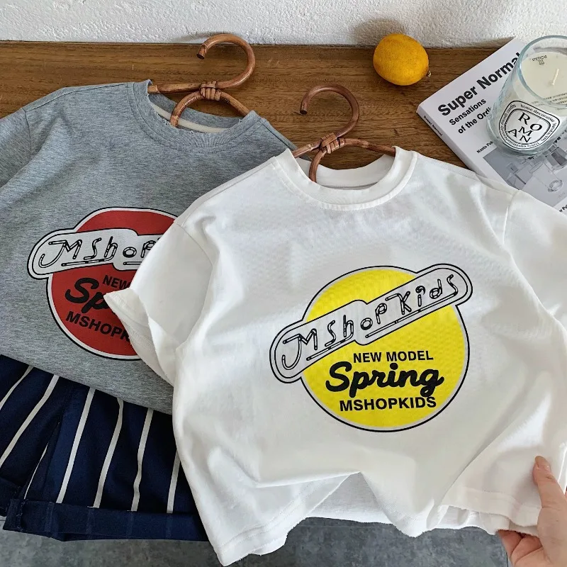 

2026 Summer New Children Short Sleeve T Shirts Cotton Boys Cartoon Print Loose Tee Baby Girls O-neck Casual Tops Kids Clothes
