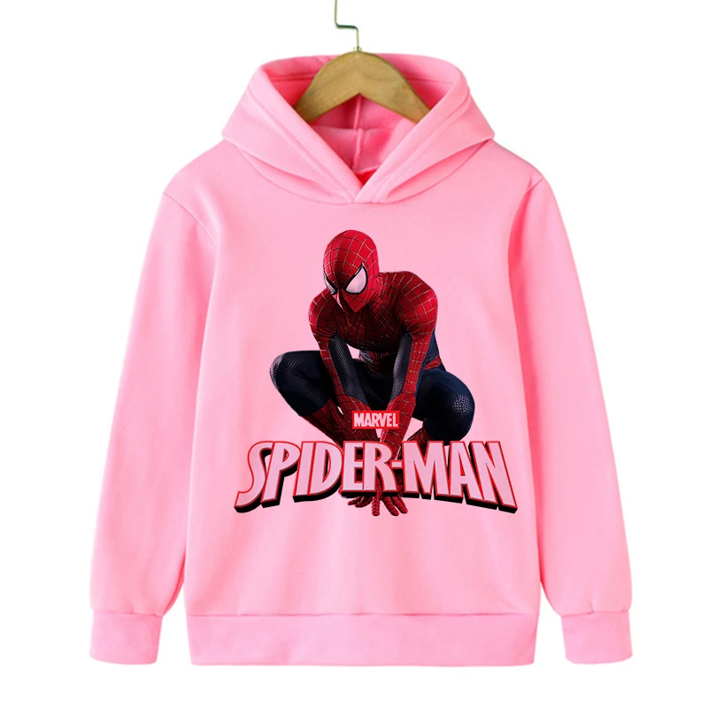 Funny Cartoon Pink Sweatshirt Kawaii Cute Super Hero Spiderman Hoodie Children Kids Boys Girls Baby Harajuku Graphic Hoodies