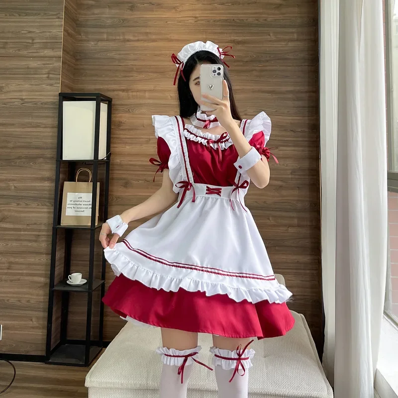 S-5xl Black Pink red blue cute lolita dress girls women lovely sexy maid costume cosplay costume uniform clothes