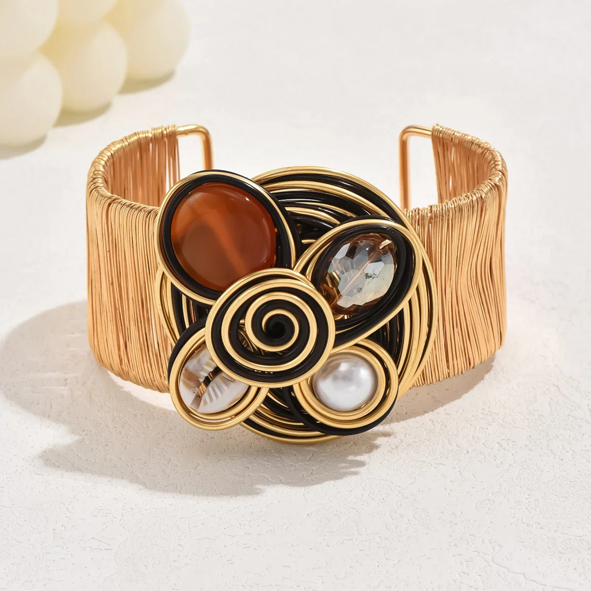 Vintage Flower Leaf Cuff Bracelet Punk Gold Silver Wrap Metal Shell Mosquito Coil Open Bangle Geometric Jewelry for Women