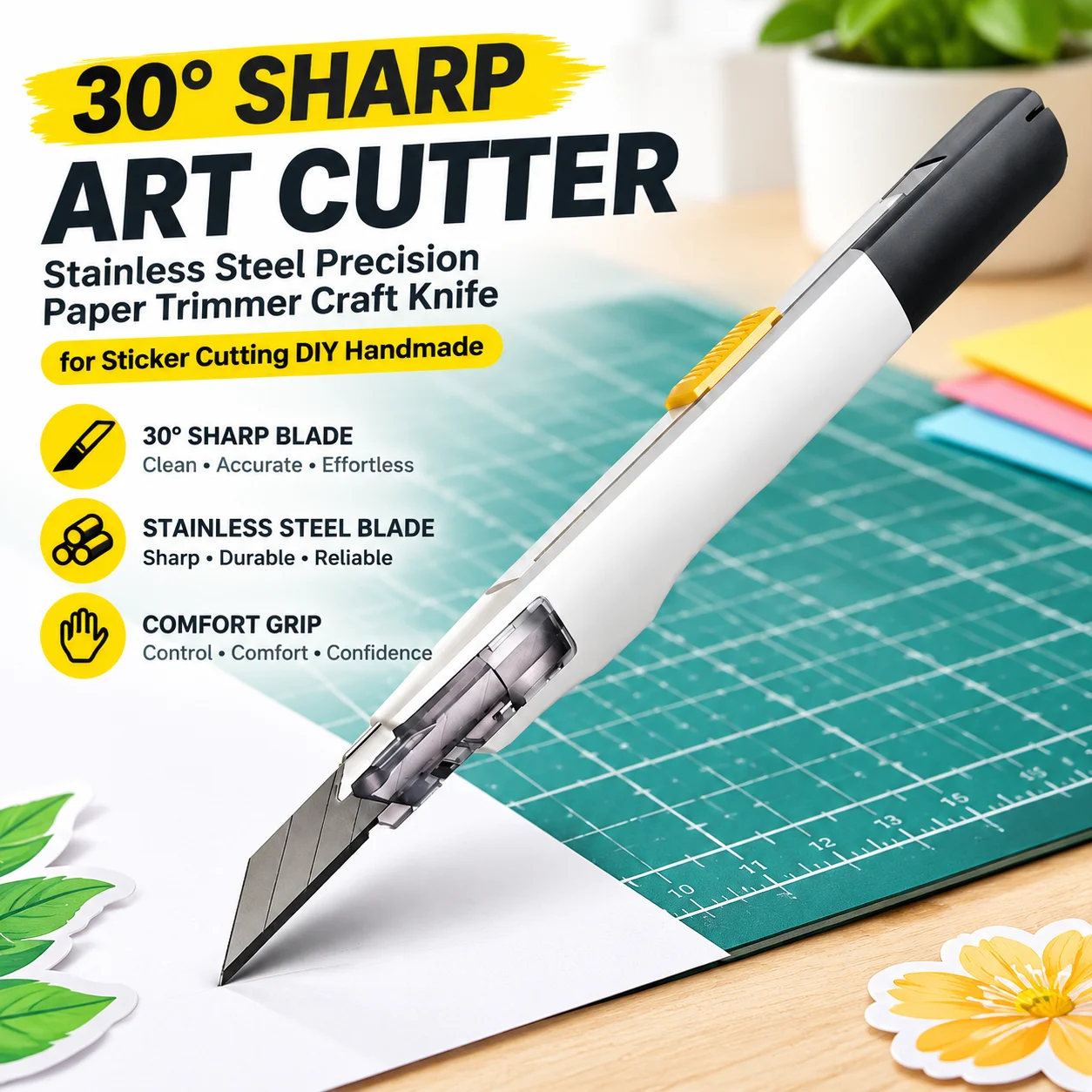 30 Degree Sharp Art Cutter Stainless Steel Precision Paper Trimmer Craft Knife for Sticker Cutting DIY Handmade