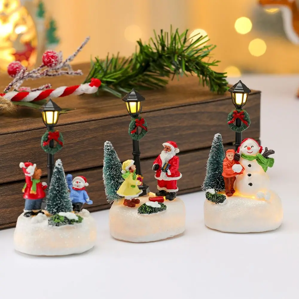 

Resin Luminous Christmas Statue Santa Claus Design Pine Needles Christmas Street Lamp Ornament with Led Lights Snow View