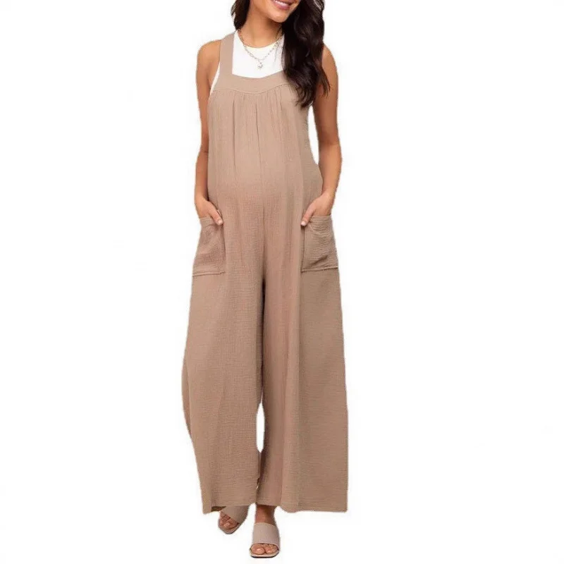 

Women's Solid Color Pants Spring and Autumn Lace-up Pregnant Women's Casual fashion Wide-leg Pants Overalls