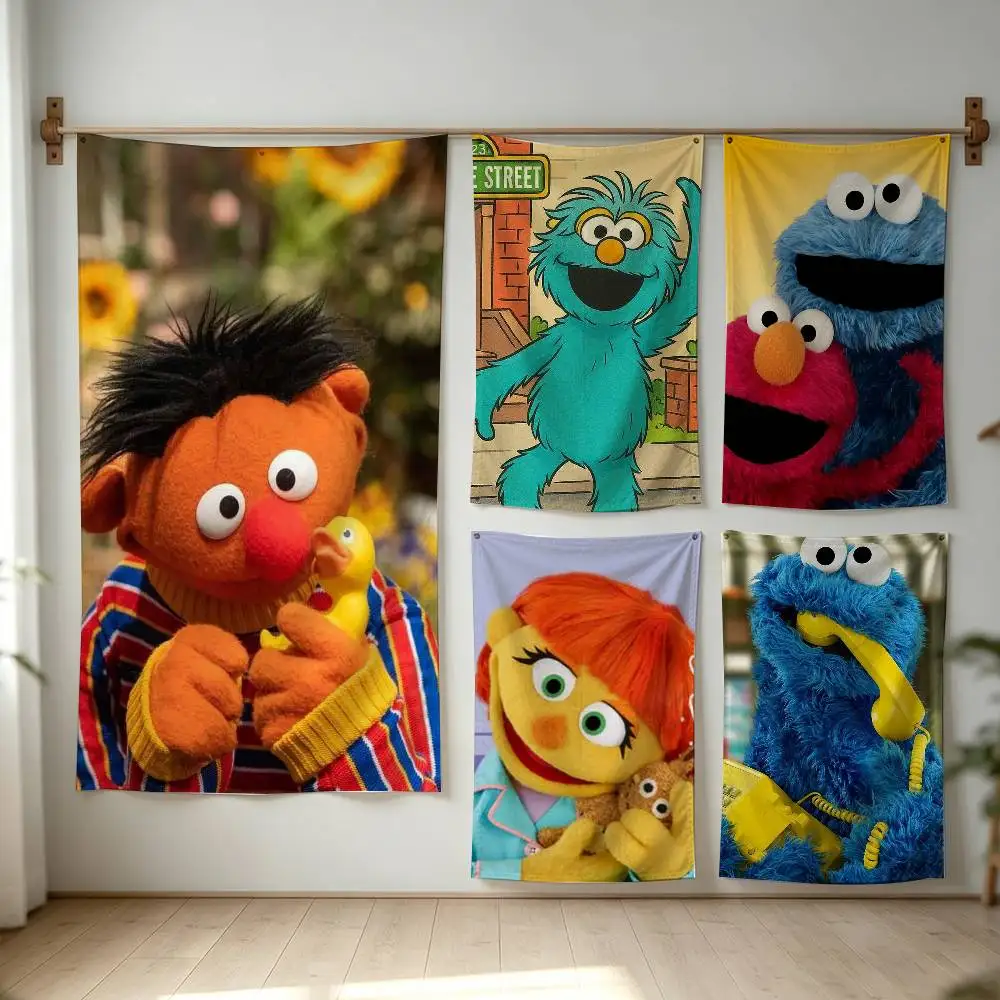 Cute cartoon S-Sesame Street Flag Digital Printing Banner for Garage Wall Out Door Decoration