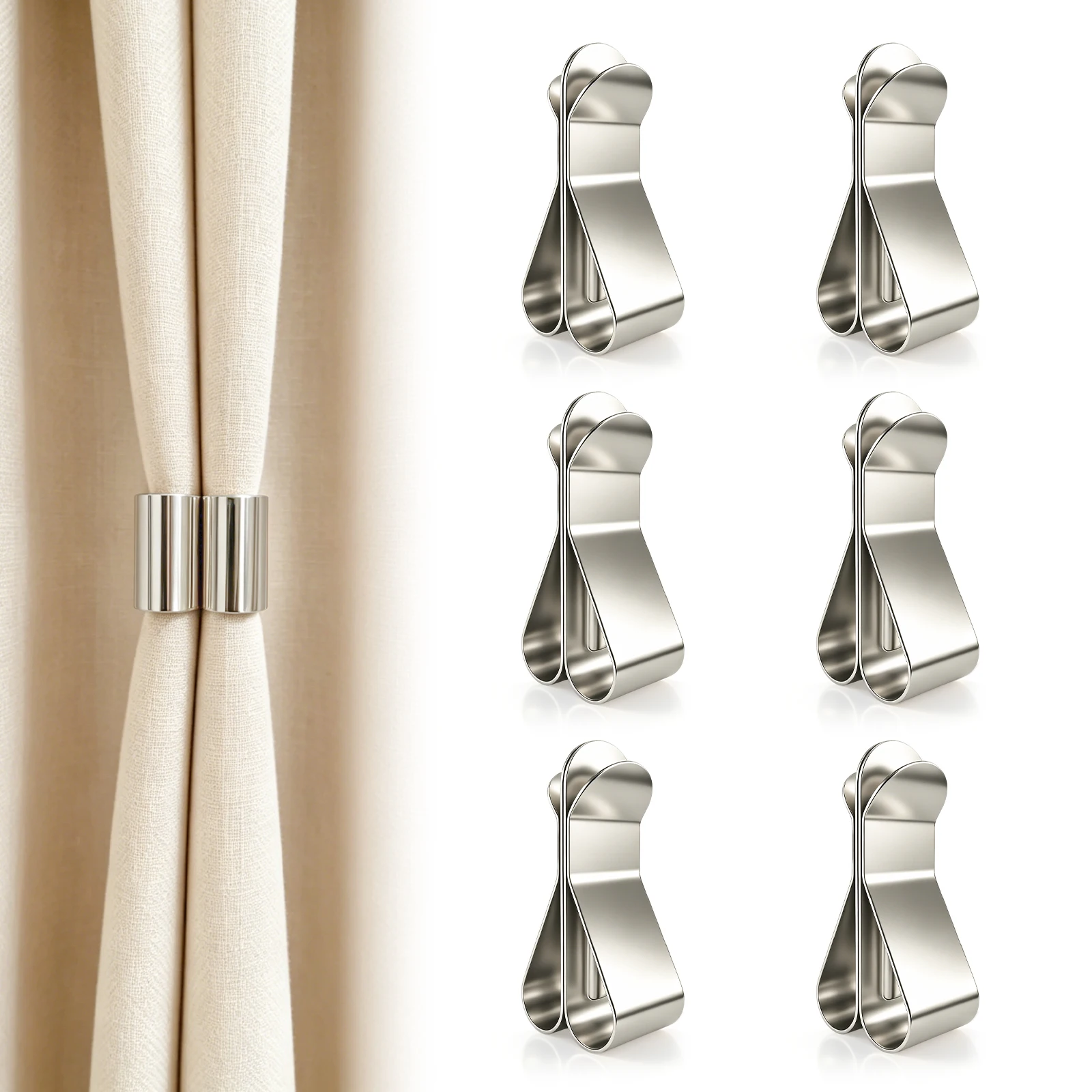 Strong Magnetic Curtain Drape Holder, Stainless Steel Curtain Clip, Damage‑Free Reusable Curtain Clasp for Indoor Window Curtain