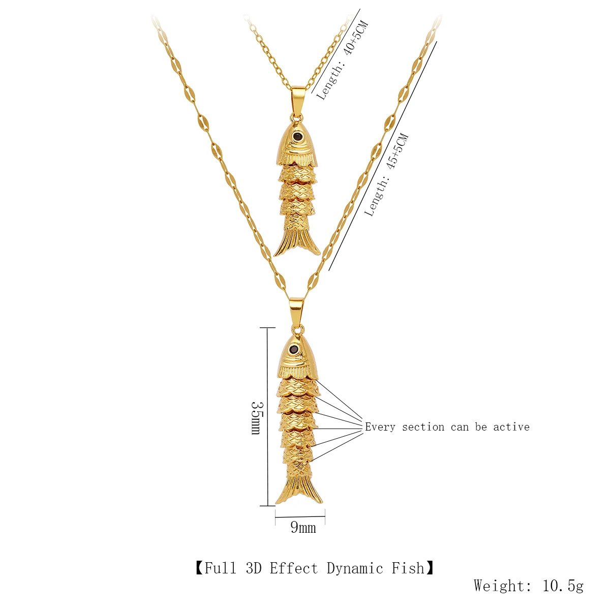 Exquisite High-End Dynamic Fish Pendant Necklace for Women Stainless Steel Light Luxury Retro Double-Layer Jewelry Accessory