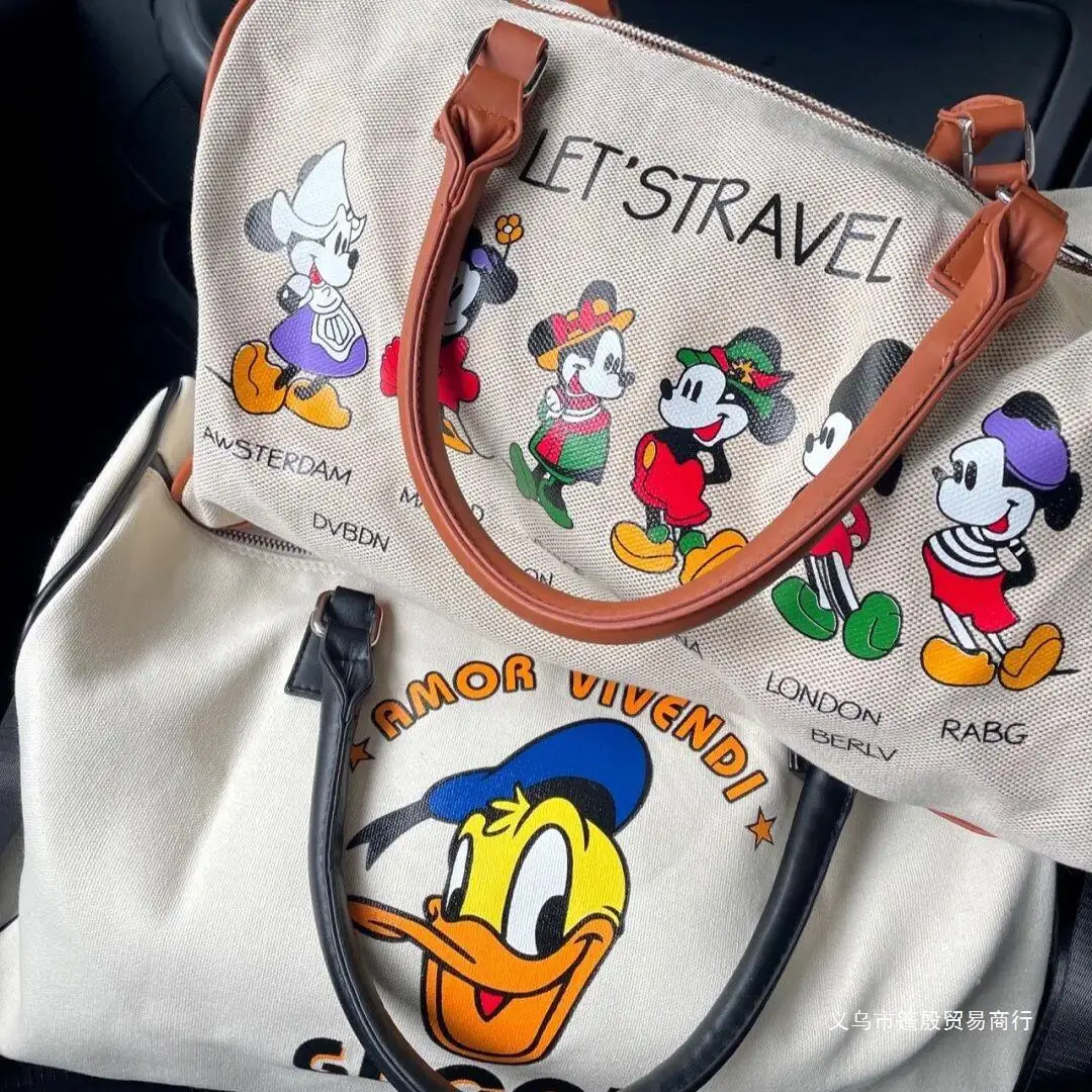 Borsa da viaggio MINISO Canvas Mickey Donald Duck 2023 New Cartoon Girls borsa da palestra da viaggio d\'affari di grande capacità borsa a tracolla