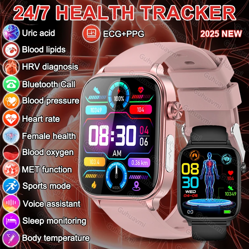 

2025 New 24/7 Health Tracker ECG+PPG Monitor Smart Watch Women Uric Acid BT Call Lipid Blood pressure Women Menstrual Smartwatch